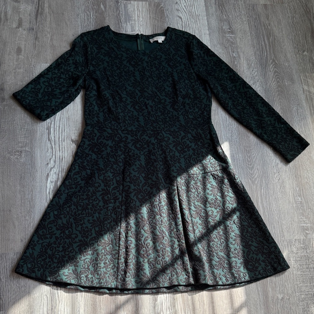 LOFT Black Patterned Long Sleeve Dress